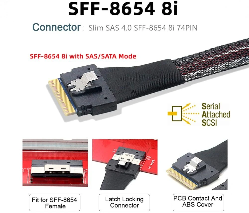 Sas 4.0 Sff-8654 8i į 8x Sata 100cm kabelis