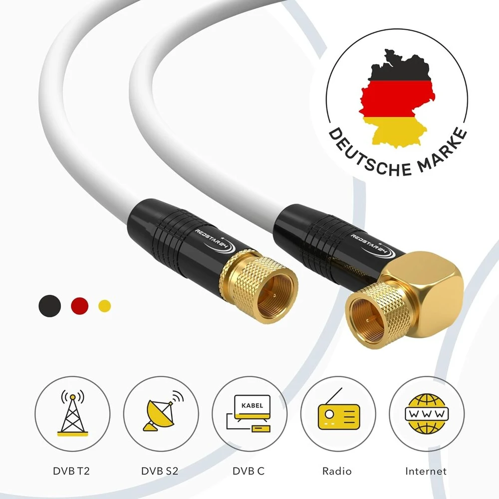 Sateli­tinės Antenos Kabelis 4m, Hdtv 4k/3d, 135 Db, 2x F-jungtis, Baltas