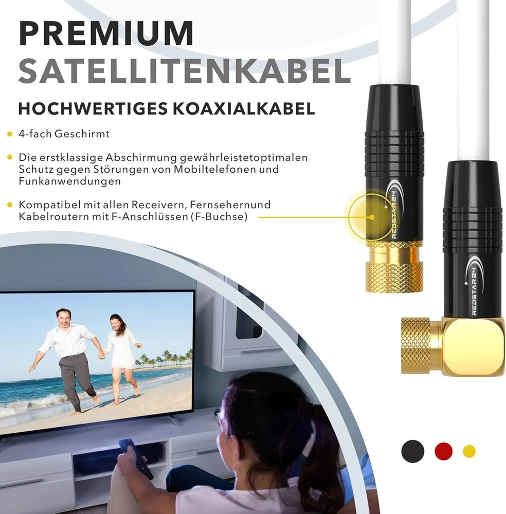 Sateli­tinės Antenos Kabelis 4m, Hdtv 4k/3d, 135 Db, 2x F-jungtis, Baltas
