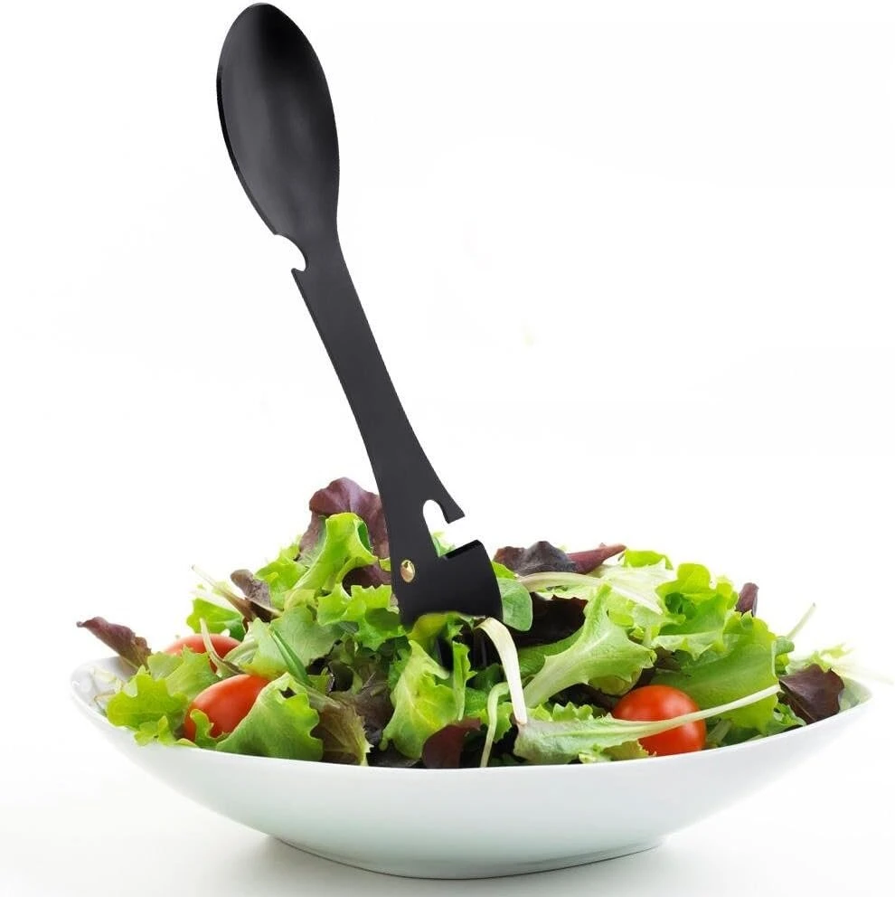 Šaukštas-šakutė Spork Outdoor, 5 viename, nešiojamas daugiafunkcinis šaukštas-šakutė, butelių atidarytuvas, pjūklo formos pjaustyklė, skirtas stovyklavimui, piknikui, nerūdijančio plieno stalo įrankiai, kelioninis daugiafunkcinis maisto įrankis