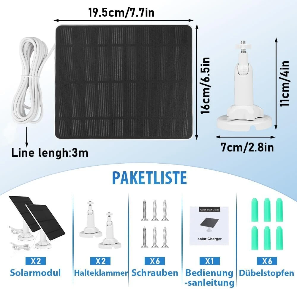 Saulės baterija, skirta ring kamerai, 5 w kameros saulės baterija, suderinama su ring stick up cam battery ir spotlight cam battery, su cilindriniu kištuku, ip65 atspari vandeniui, 3 m kabelis, 360° reguliuojamas laikiklis (2