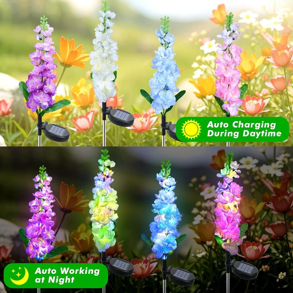 Saulės energijos lauko šviestuvų rinkinys Gėlės, 4 vnt., 80 LED, IP65