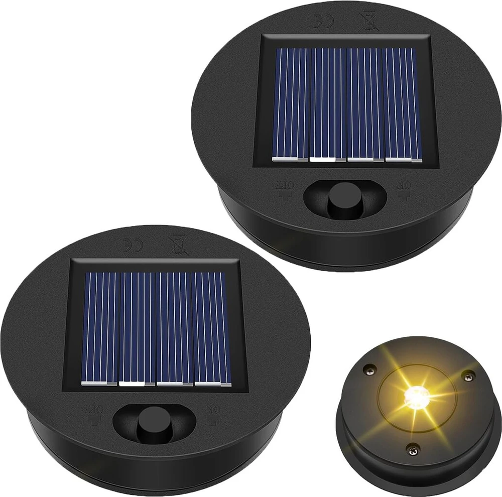 Saulės šviestuvų atsarginės dalys, 2 x 7 cm skersmens saulės šviestuvų viršutinė dalis su ryškiu led, saulės šviestuvų viršutinė dalis, saulės baterijų žibintas, atsarginė dalis saulės žibintui, saulės baterija