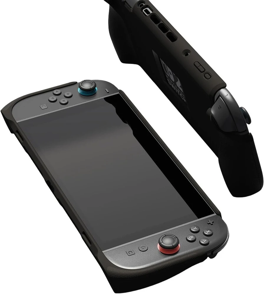 Savage Raven by Skull & Co. Standgrip, skirtas Nintendo Switch 2: minkštas apsauginis dėklas su tekstūruotomis rankenomis, pilna apsauga ir stovas, smūgius sugeriantis, neslystantis ir įbrėžimams atsparus dangtelis, juodas