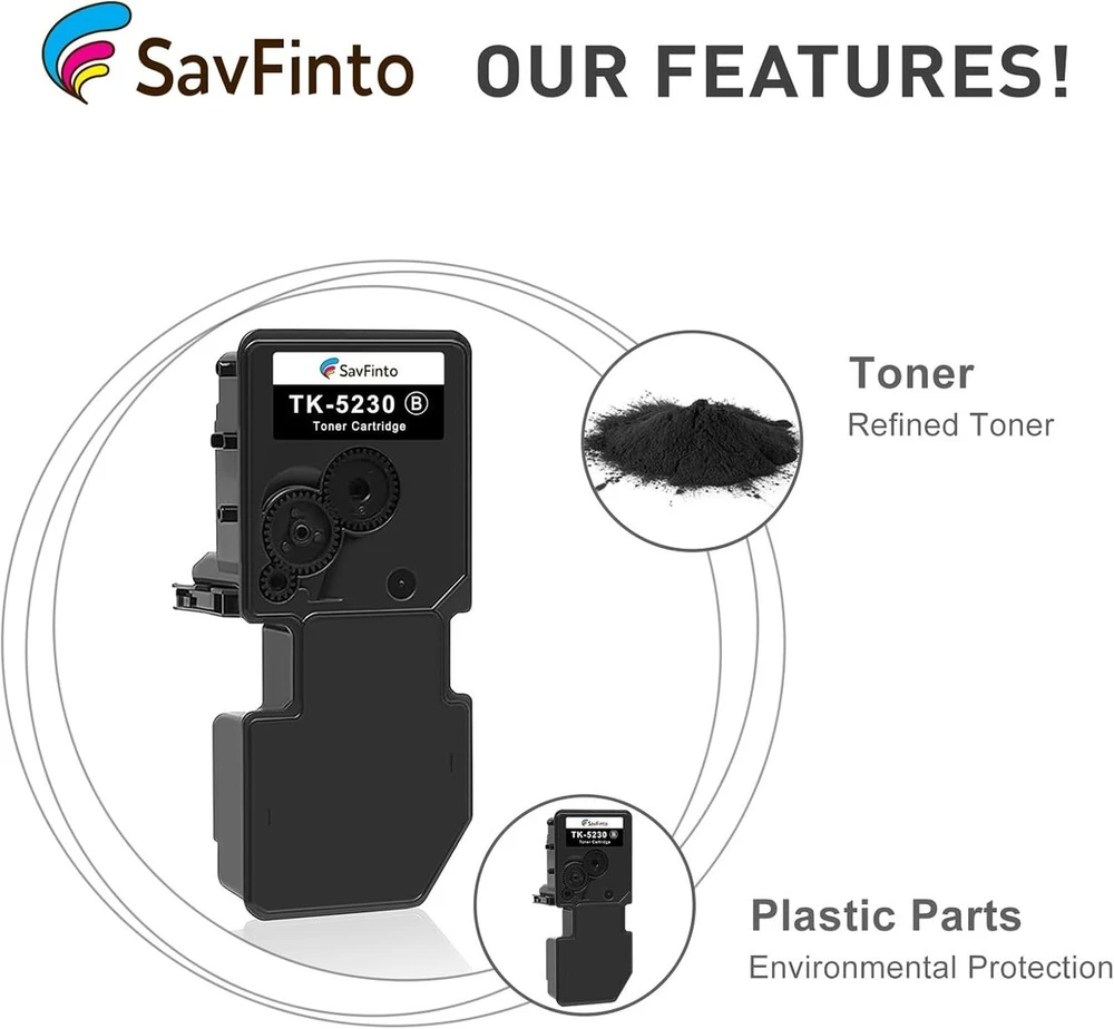 Savfinto Tk5230 juodas toneris, suderinamas su Kyocera Ecosys M5521cdw, Kyocera Tk-5230 Tk5220 Tk-5220 pakaitalas, suderinamas su Kyocera Ecosys M5521cdw M5521cdn P5021cdn P5021cdw (2 juodi)