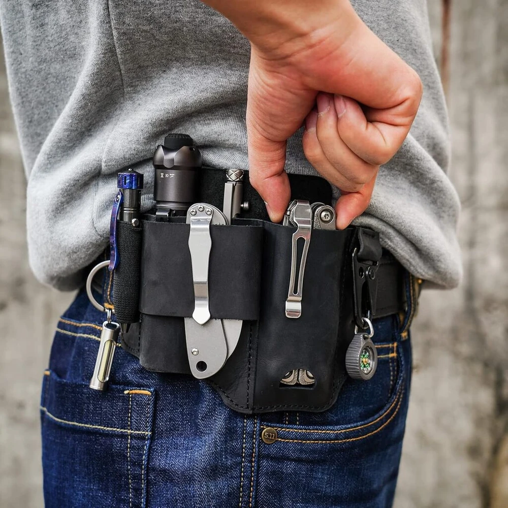 Sayram St1/st2 odinis multitool dėklas su raktų laikikliu, edc diržo organizatoriaus peilio dėklas, skirtas Leatherman įrankiams, žibintuvėliui, edc kišeninis organizatorius vyrams