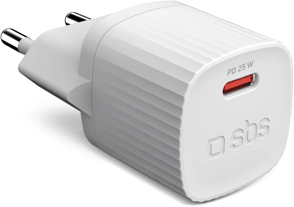 Sbs 25 w usb c įkroviklis su perdirbtomis grs medžiagomis, eu kištukas, ekologiškas, idealus android išmaniesiems telefonams, iphone, planšetiniams kompiuteriams, ausinėms, garsiakalbiams, išmaniesiems laikrodžiams