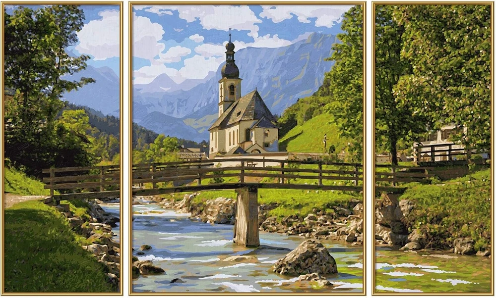 Schipper 609260839 paveikslas pagal skaičius – st. Sebastianas Ramsau – paveikslai suaugusiems, įskaitant teptuką ir akrilinius dažus, triptikas 50 x 80 cm