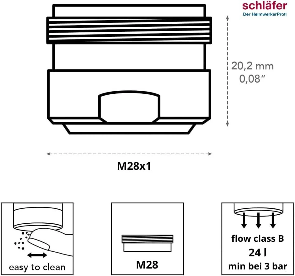 Schläfer 100018 universalus maišytuvo aeratorius neoperl m28, perlator honeycomb m28x1, apsauginis nuo kalkių maišymo antgalis, aeratoriai, minkšta srovė su sandarikliu, 1 vnt.