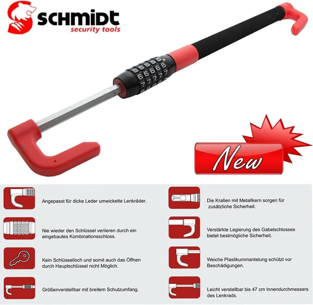 Schmidt Security Tools pedalų ir vairo užraktas automobiliui 49.5 - 78 cm apsauga nuo vagystės