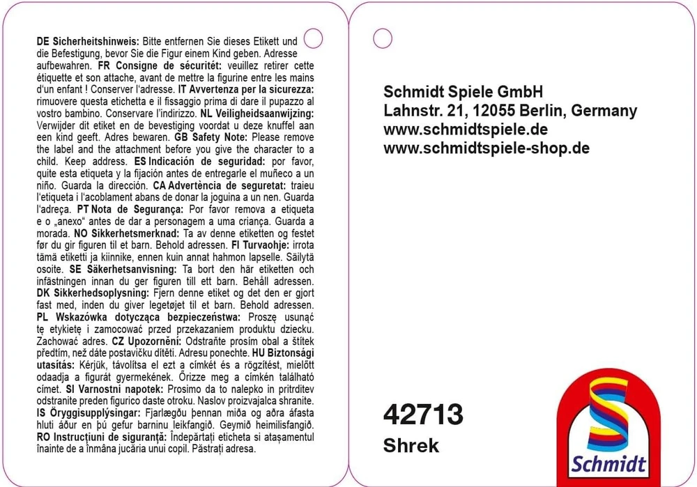 Schmidt Spiele Schmidt Games Dreamworks Shrek Shrek mažas pliušinis žaislas 18 cm