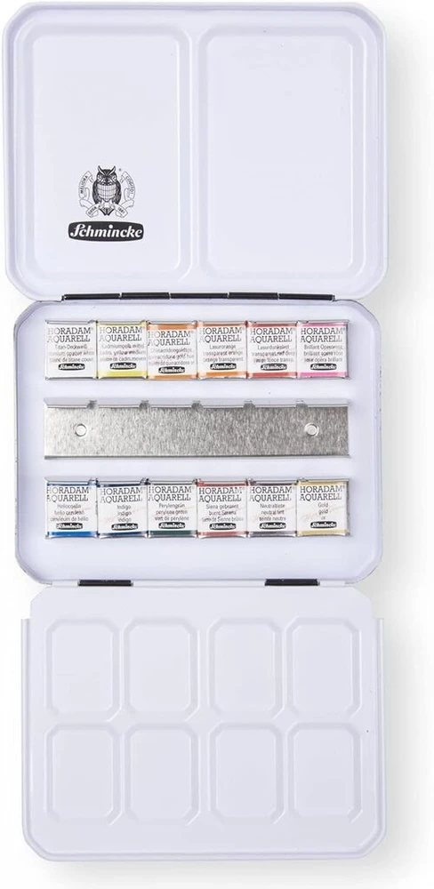 Schmincke akvareliniai dažai Horadam Berlin Edition, rinkinys, 12 vienetų specialiame dėkle, 1/2 kaušeliai (74613)