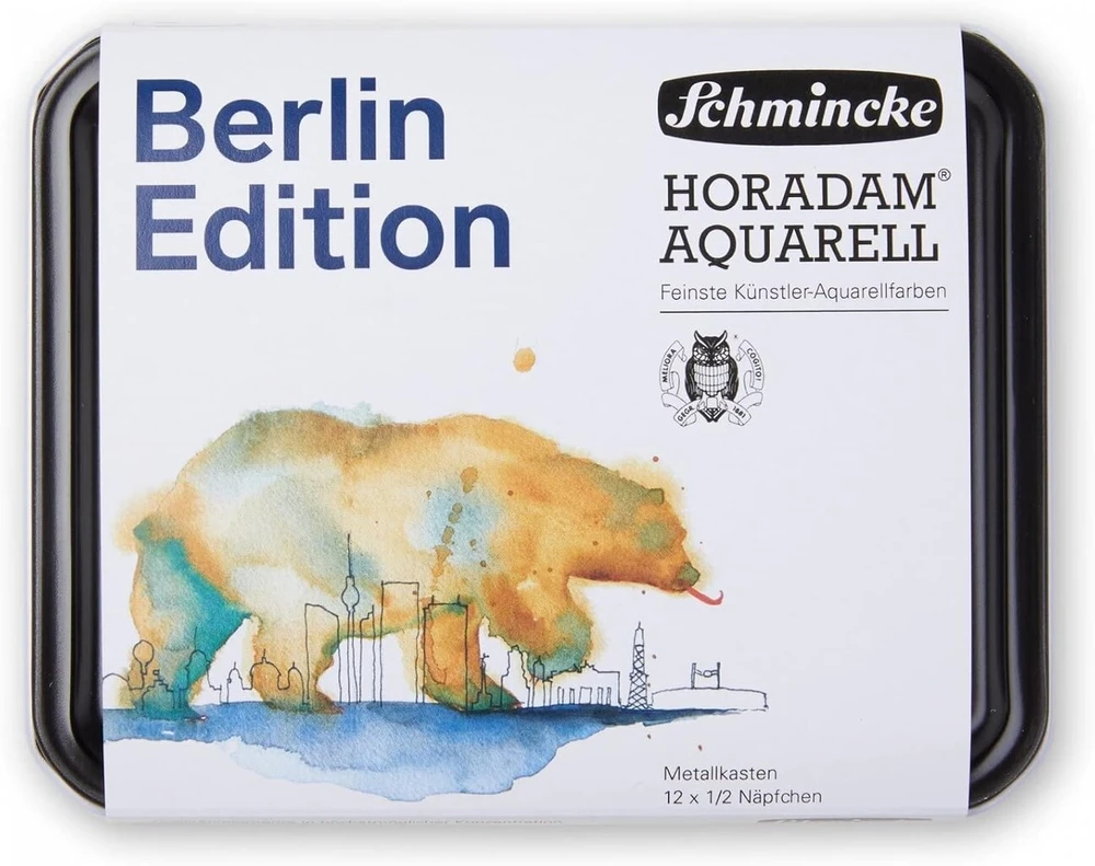 Schmincke akvareliniai dažai Horadam Berlin Edition, rinkinys, 12 vienetų specialiame dėkle, 1/2 kaušeliai (74613)