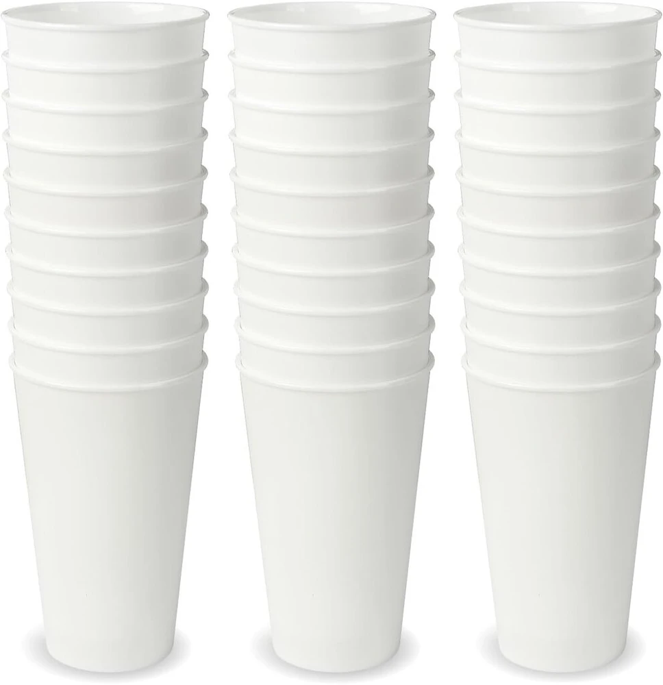 Schramm® daugkartinio naudojimo puodeliai, apie 400 ml, matinė balta spalva, pasirinkimas iš 10, 20, 30 arba 50 vienetų, talpa, daugkartinio naudojimo plastikiniai geriamieji puodeliai, dydis: 30 vienetų pakuotė