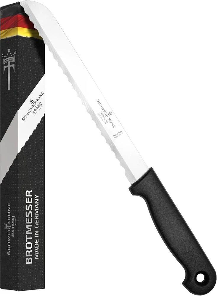 Schwertkrone® duonos peilis su dantytu kraštu [pagamintas Solingene - Vokietijoje] - duonos peilis - didelis duonos peilis su rankena - duonos ir pjaustymo peilis - nerūdijančio plieno pjūklinis peilis (ašmenys: 19 cm)