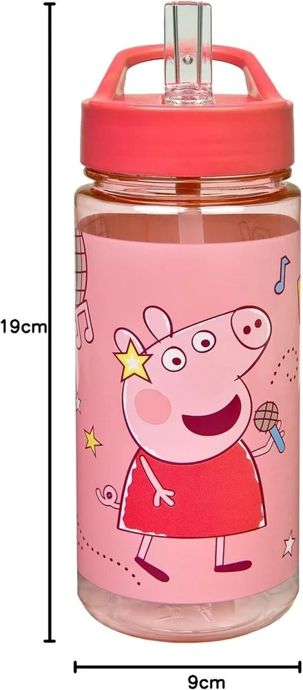 Scooli Peppa Pig gertuvė vaikams su paveikslėliu - plastikinė gertuvė be Bpa - apie 500 ml talpos - su integruotu šiaudeliu - idealiai tinka darželiui ir mokyklai
