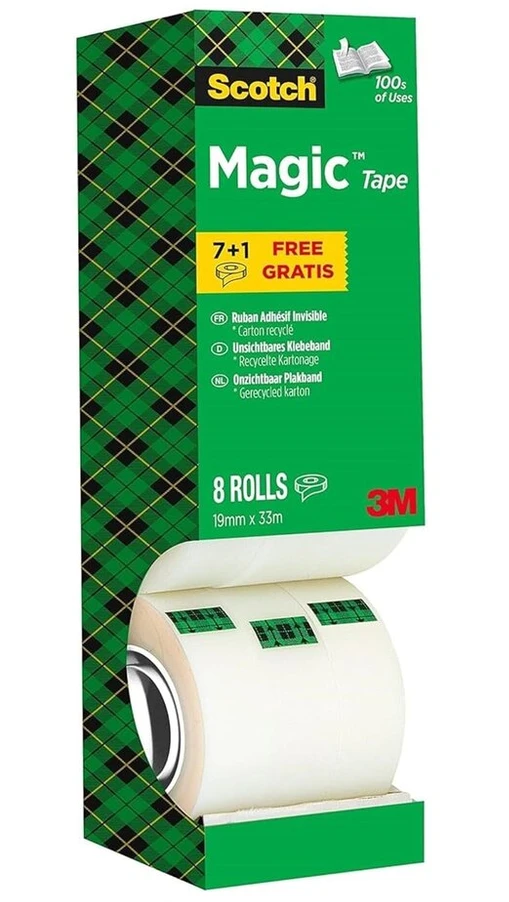 Scotch Magic juosta - skaidri, matinė, rašoma, 19mm x 33m, 8 ritinėliai