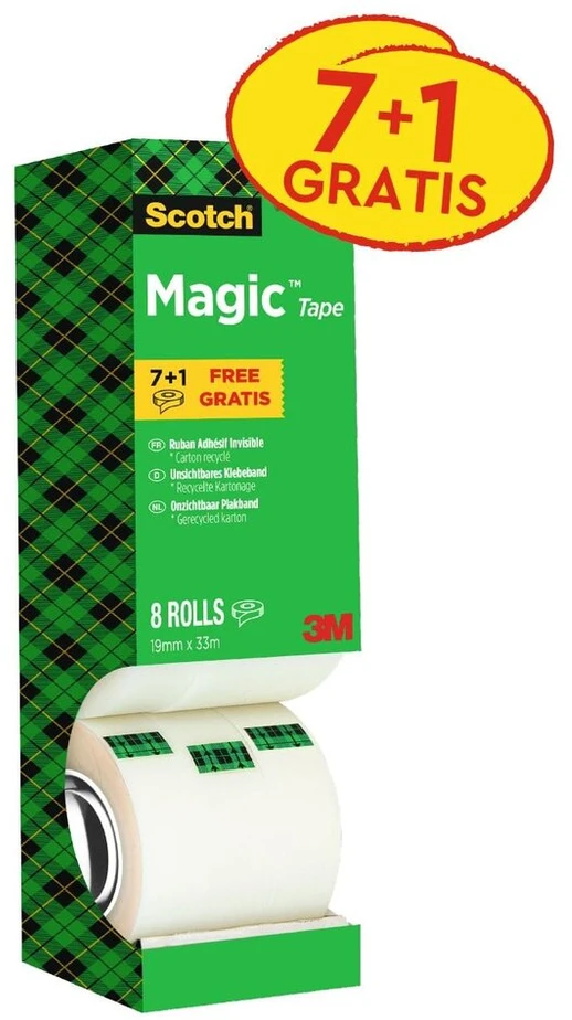 Scotch Magic juosta - skaidri, matinė, rašoma, 19mm x 33m, 8 ritinėliai