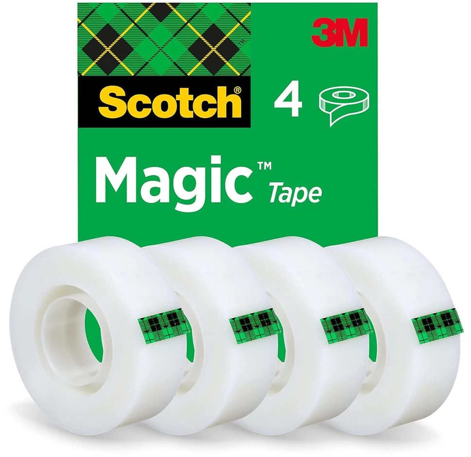 Scotch Magic Tape - 4 ritinėliai 19 mm × 33 m - nematoma lipni juosta bendros paskirties remontui, ženklinimui ir dokumentų sandarinimui