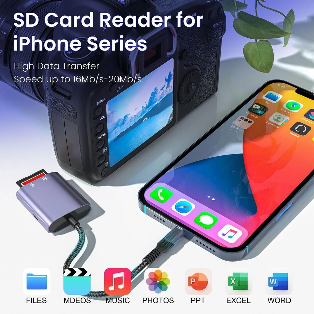 Atminties kortelė Sd kortelių skaitytuvas, skirtas iphone, 3 viename adapteris su dvigubu kortelių lizdu atminties kortelių skaitytuvas kortelių adapteris su pd prievadu, micro sd kortelių kameros kortelių skaitytuvo adapteris su tf/sd, skirtas iphone 14/13/12/11/x/xs/xr