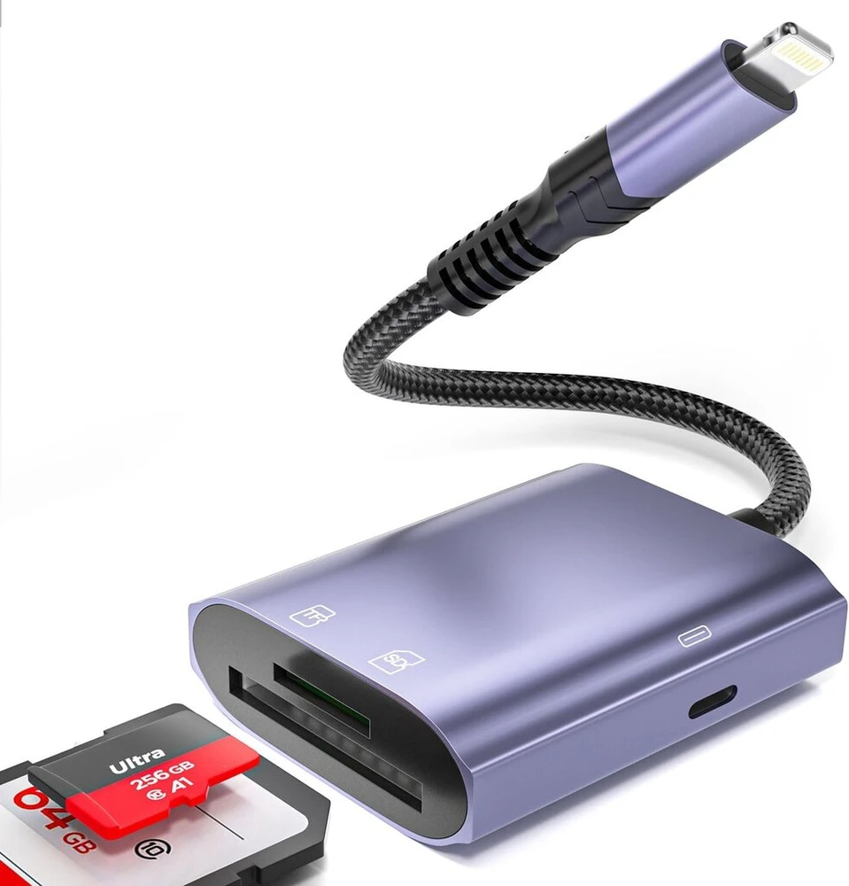 Atminties kortelė Sd kortelių skaitytuvas, skirtas iphone, 3 viename adapteris su dvigubu kortelių lizdu atminties kortelių skaitytuvas kortelių adapteris su pd prievadu, micro sd kortelių kameros kortelių skaitytuvo adapteris su tf/sd, skirtas iphone 14/13/12/11/x/xs/xr