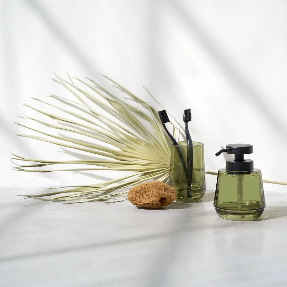 Sealskin Mood vonios aksesuarų rinkinys 380ml muilo dozatorius + stiklinė, žalia