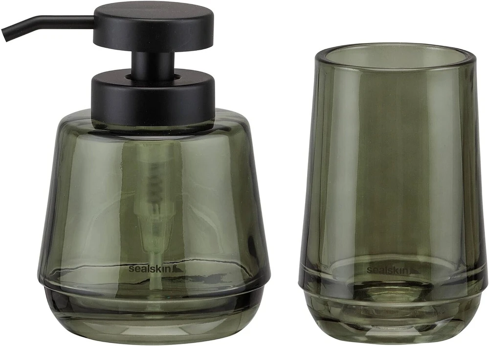 Sealskin Mood vonios aksesuarų rinkinys 380ml muilo dozatorius + stiklinė, žalia