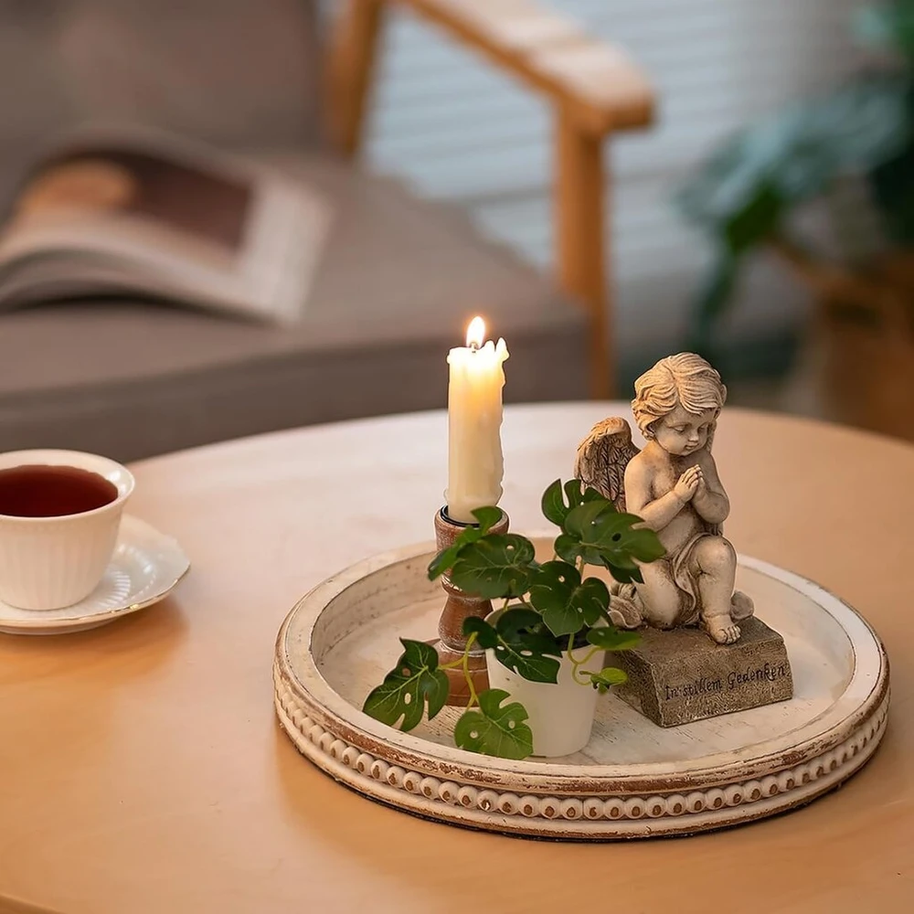 Secret De Gourmet Dekoratyvinis medinis apvalus padėklas su perlo stiliaus apvadu
