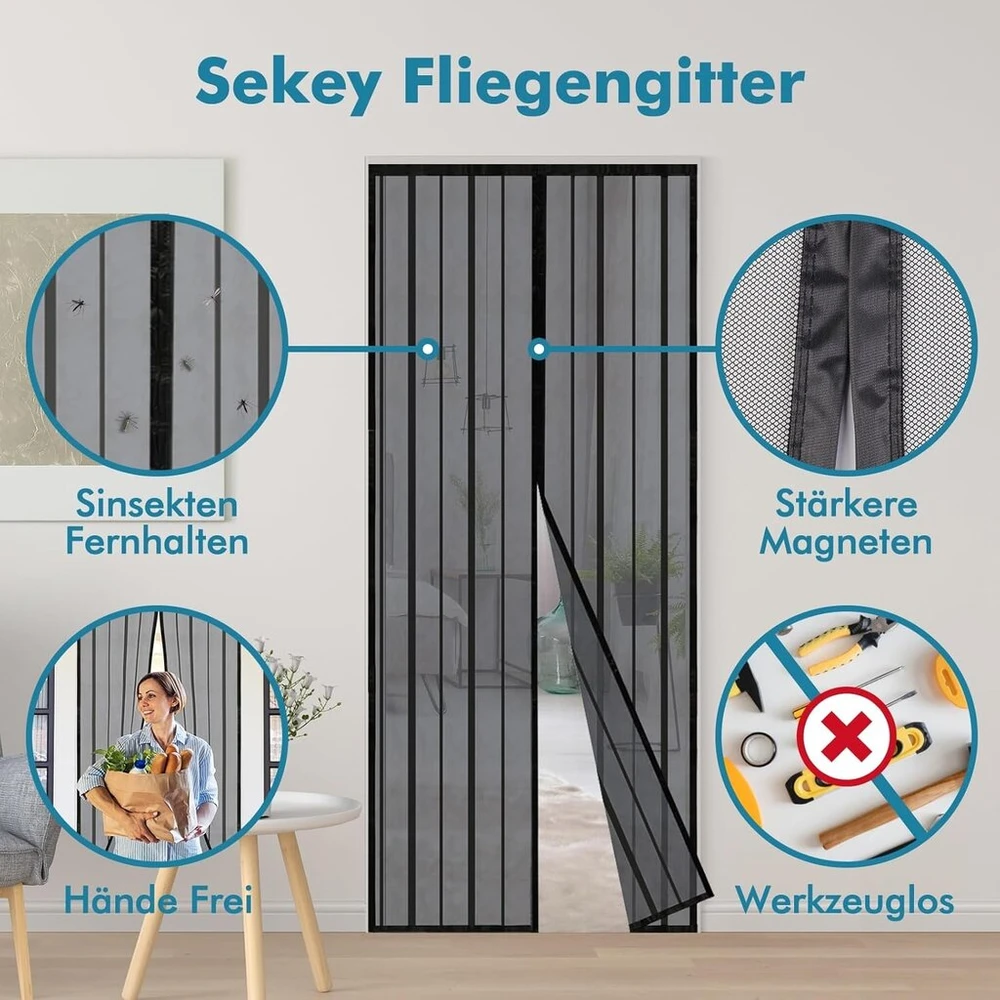 Sekey magnetinis tinklelis nuo uodų durims, skirtas medinėms, geležinėms, aliumininėms durims ir balkonams