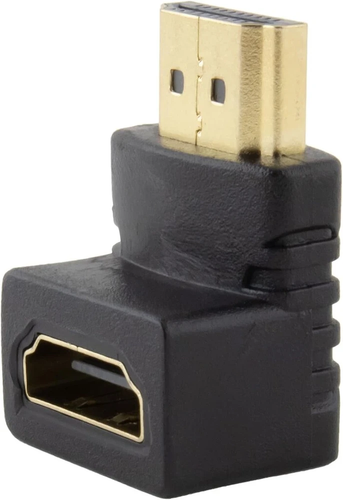 Seki hdmi kampinis adapteris 90° grand angled - hdmi male į hdmi female - 4k 3d 1080p full hd; paauksuoti kontaktai; kampinis adapteris; kampinis kištukas