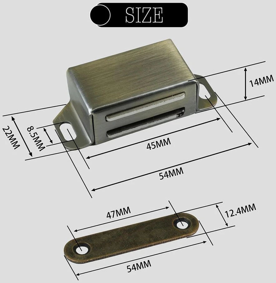 Selyse magnetiniai spynų magnetai spintelėms, stiprūs 14 kg magnetiniai užraktai, nerūdijančio plieno stalčiai, magnetinis durų pritraukėjas, magnetas baldams ir balkonų durims, bronziniai (4 vnt.)