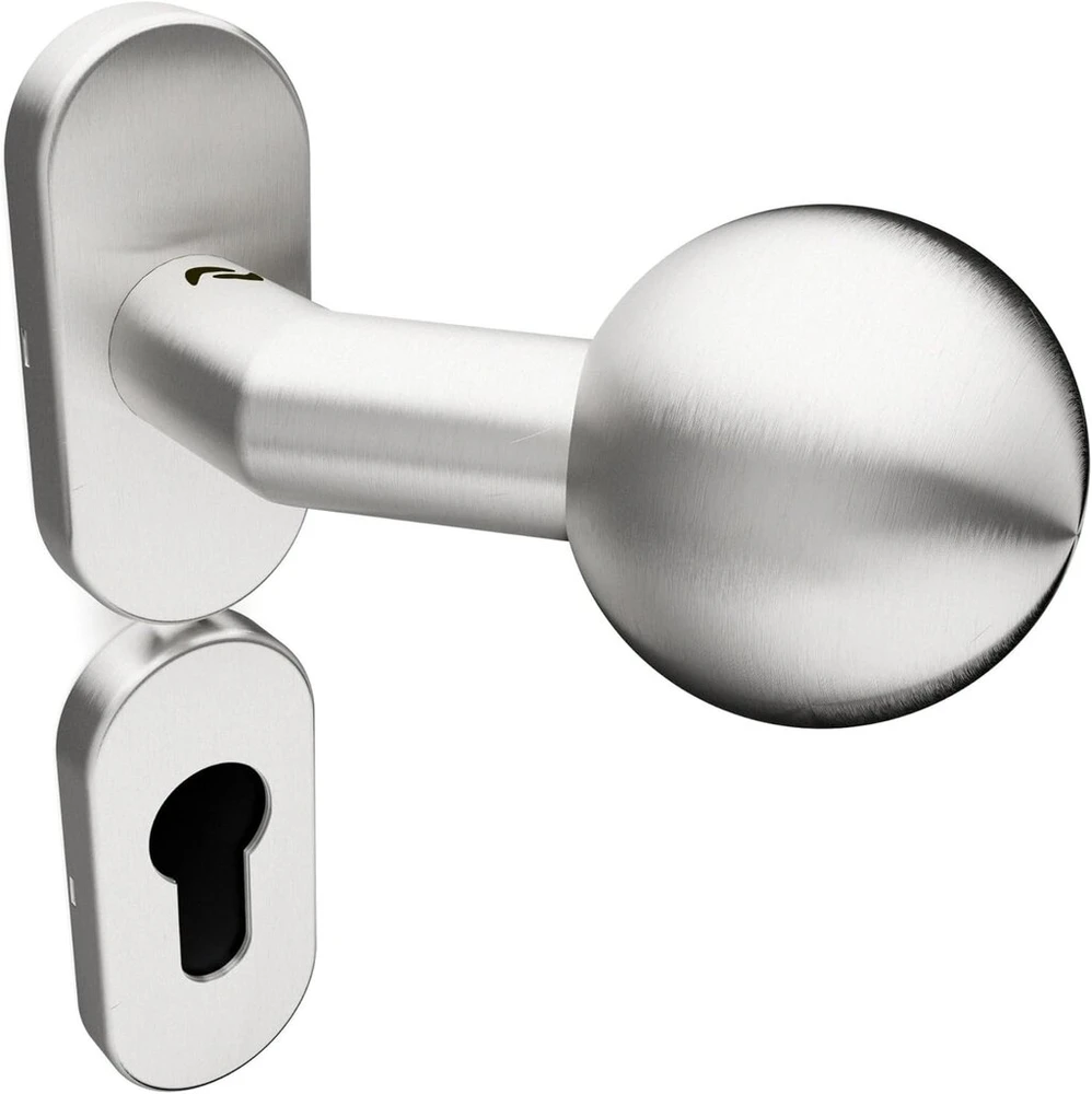 Sempro 2 besisukančios rutulinės rankenėlės ant 70 x 32 mm ovalios rozetės, pagamintos iš nerūdijančio plieno, skirtos sodo vartams, lankstus varžtų atstumas nuo 45 iki 50 mm