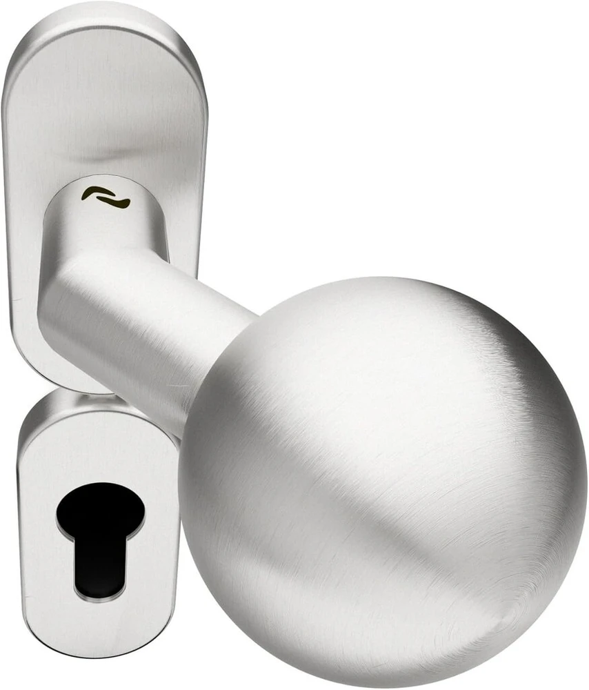 Sempro 2 besisukančios rutulinės rankenėlės ant 70 x 32 mm ovalios rozetės, pagamintos iš nerūdijančio plieno, skirtos sodo vartams, lankstus varžtų atstumas nuo 45 iki 50 mm