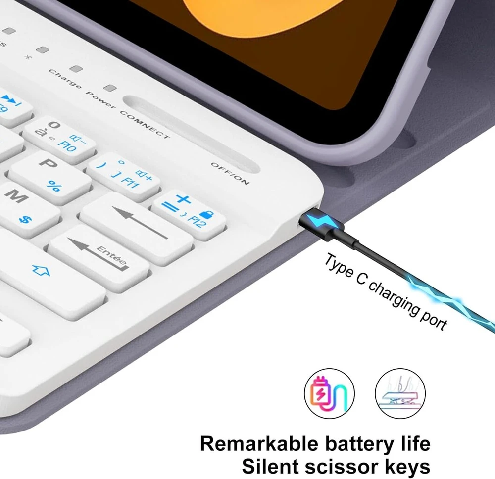 Sengbirch Ipad Mini 7 (a17pro) 8.3 colių 2024 Klaviatūros dėklas - prancūziška Azerty klaviatūra, nuimamas belaidis bluetooth klaviatūros dėklas, skirtas Ipad Mini 7 8.3 colių 2024, levandų spalvos