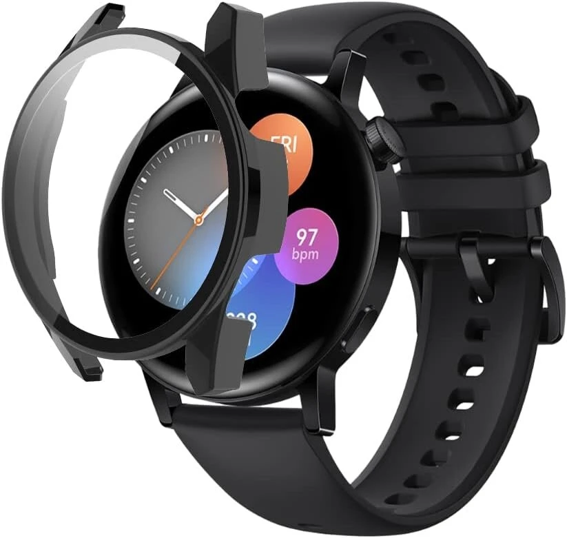 Senool dėklas, suderinamas su Huawei Watch Gt 3 42 mm, kietas Pc dėklas su stiklo plėvelės ekrano apsauga, [9h kietumas, atsparus įbrėžimams], apsauginis dėklas, suderinamas su Huawei Watch Gt3 42 mm - juodas