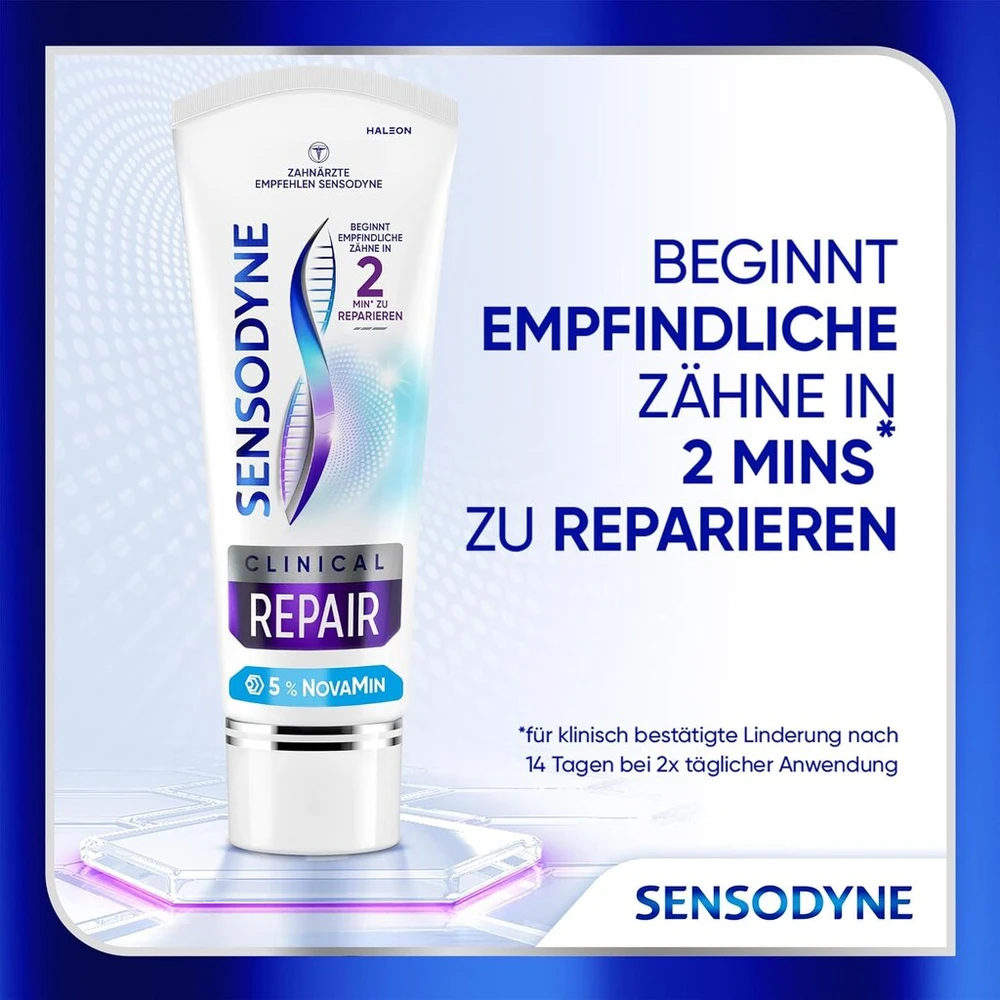 Sensodyne Clinical Repair dantų pasta jautriems dantims su 5% Novamin, ilgalaikiam palengvėjimui, 3 x 75 ml