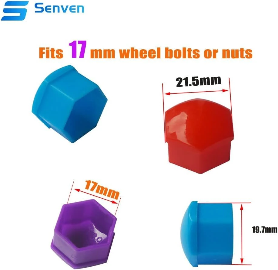 Senvenelec 20 vnt. universalūs 17 mm plastikiniai veržlių dangteliai, skirti automobilių ratų veržlėms, varžtų dangteliai, ratų gaubtai, 17 mm ratų veržlių dangteliai. su 1 nuėmimo kabliuku (penkios spalvos)