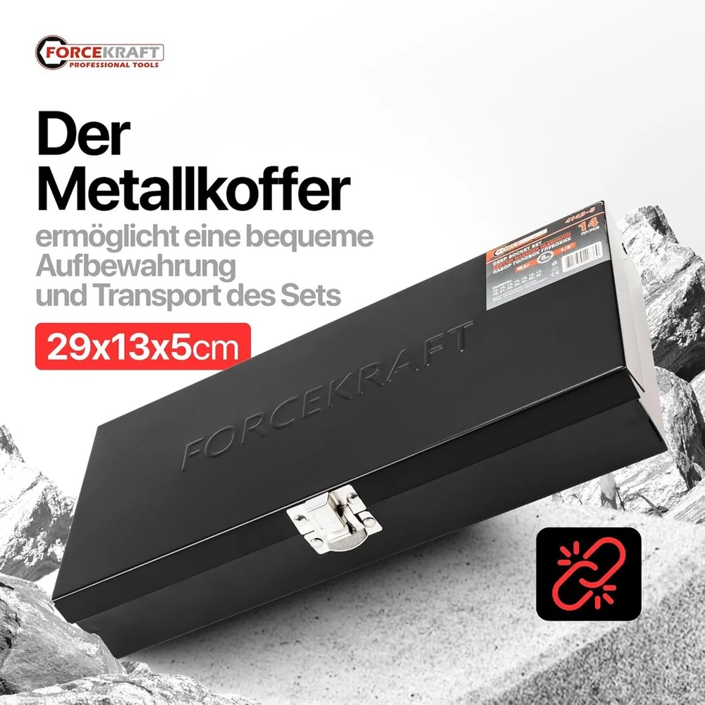Šešiakampių smūginių galvučių rinkinys, 14 dalių, 10-32 mm, 1/2 colio