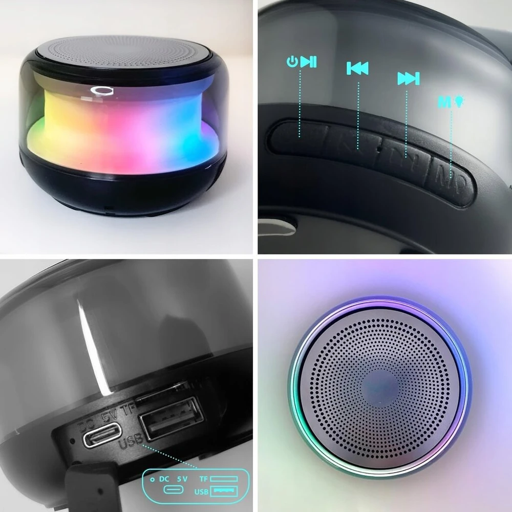 Kompiuterio kolonėlės Setty bluetooth kolonėlė small - usb kolonėlė su micro sd kortelės lizdu - bluetooth kolonėlė su radijo imtuvu ir rgb apšvietimu - mini bluetooth kolonėlė su ilgu baterijos veikimo laiku