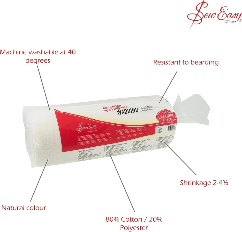 Sew Easy dygsniuotas vatelinas 80% medvilnė 20% poliesteris skalbiamas lovytės dydis 114 cm x 152 cm