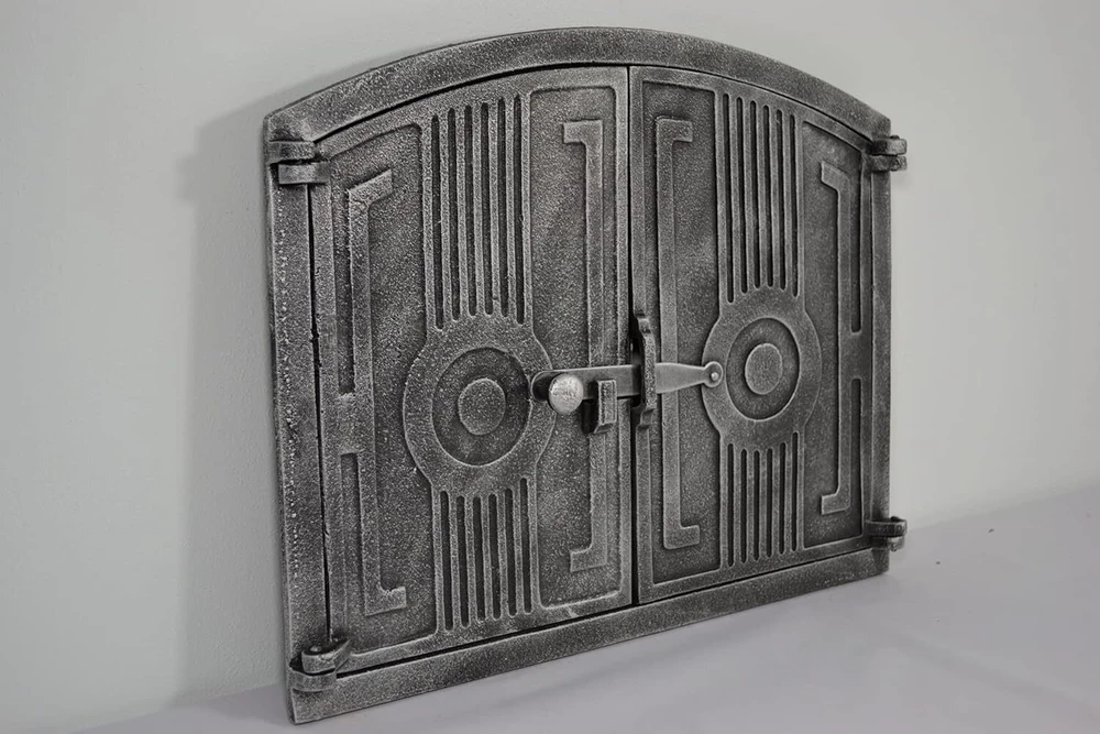 Sezam dvigubos orkaitės durelės iš ketaus su skląsčiu stačiakampio formos picų krosnies durelės duonos krosnies akmens krosnies durelės 42 x 3 x 27.2 cm dažytos sendintu sidabru