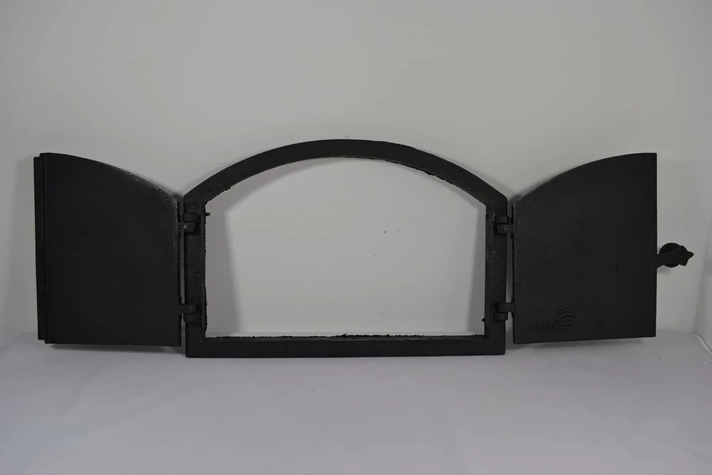 Sezam ketaus dvigubos orkaitės durelės su kniedžių efektu picų krosnies durelės - duonos krosnis - akmens krosnies durelės, 53.2 x 5.5 x 35.5 cm, grafito spalvos
