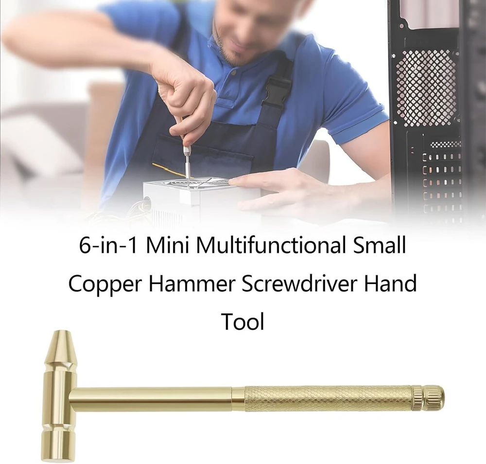 Sg Store 6-in-1 mini daugiafunkcinis varinis plaktukas-atsuktuvas, metalinis remonto įrankių plaktuko rinkinys, skirtas mobiliųjų telefonų, nešiojamųjų kompiuterių, laikrodžių taisymui, auksinis