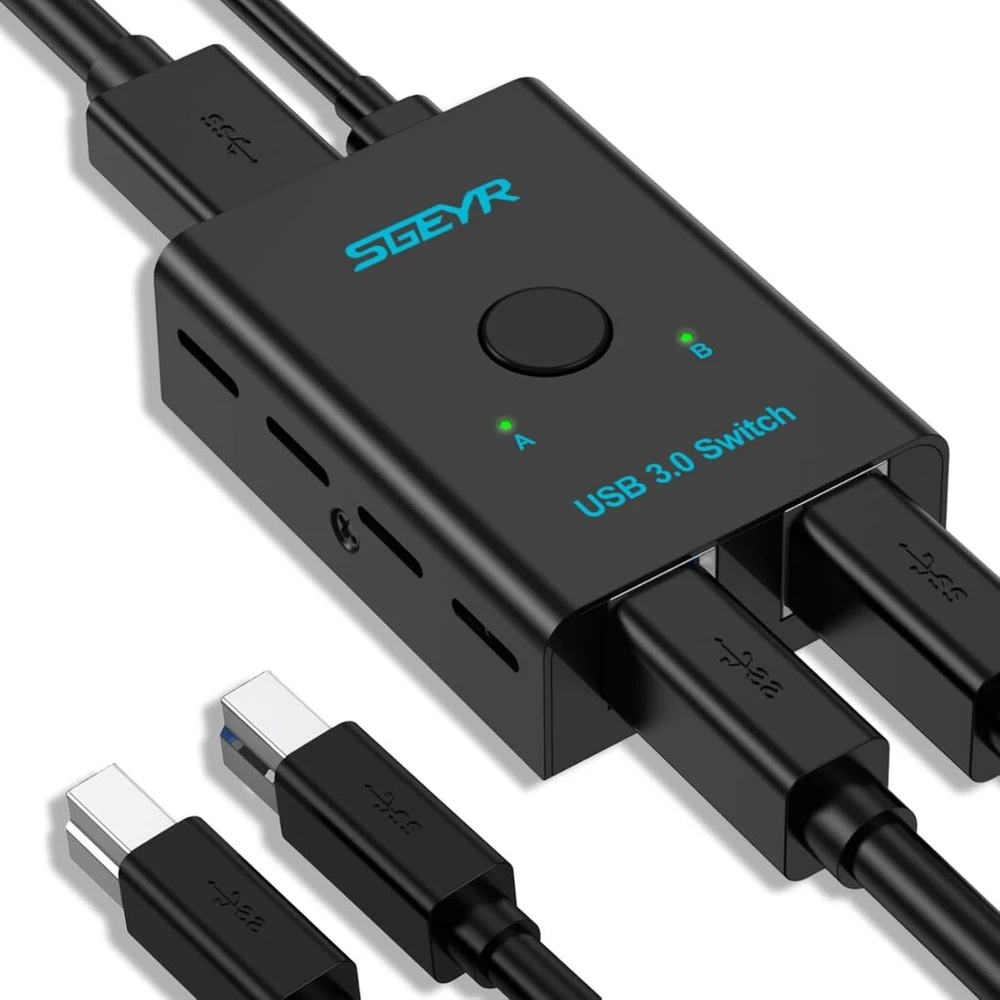 Sgeyr Usb 3.0 jungiklis, 2 įėjimai 1 išėjimas Usb perjungiklis 2 kompiuteriams dalintis 1 Usb įrenginiu, pele, klaviatūra, skaitytuvu, spausdintuvu ir kt.