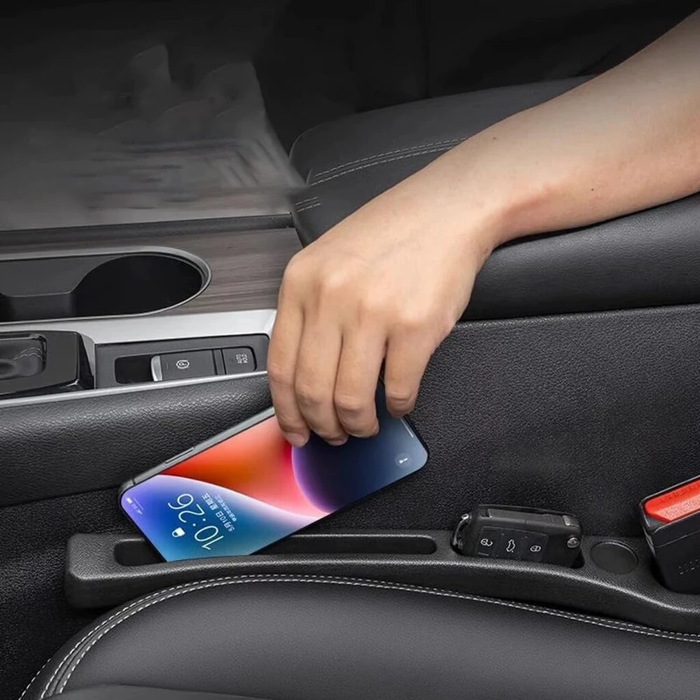 Sgqtgimu 2 vnt. automobilio sėdynės tarpų užpildų su 2 vnt. automobilinių kabliukų, automobilio sėdynės tarpų užpildas, automobilio sėdynės tarpų užpildas, skirtas apsaugoti daiktus nuo kritimo (juodas)