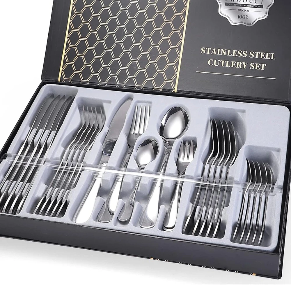 Sh-ruidu 30 dalių stalo įrankių rinkinys, 6 asmenų nerūdijančio plieno elegantiškas sidabrinis stalo įrankių rinkinys su šakutėmis, peiliais ir šaukštais šeimos susibūrimams, restoranų vakarėliams, galima plauti indaplovėje