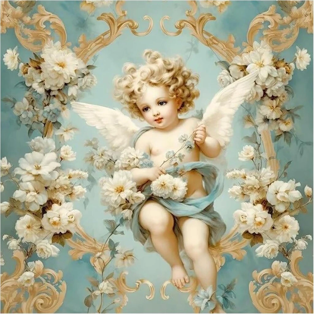 Shegzhuc deimantinė tapyba "angelas su sparnais", 30 x 30 cm, deimantinės tapybos paveikslai, angelai, fėjos ir elfai, deimantinė tapyba, gėlės, mozaikos deimantinė tapyba, meno siuvinėjimo kryželiu paveikslai, dovana sienai