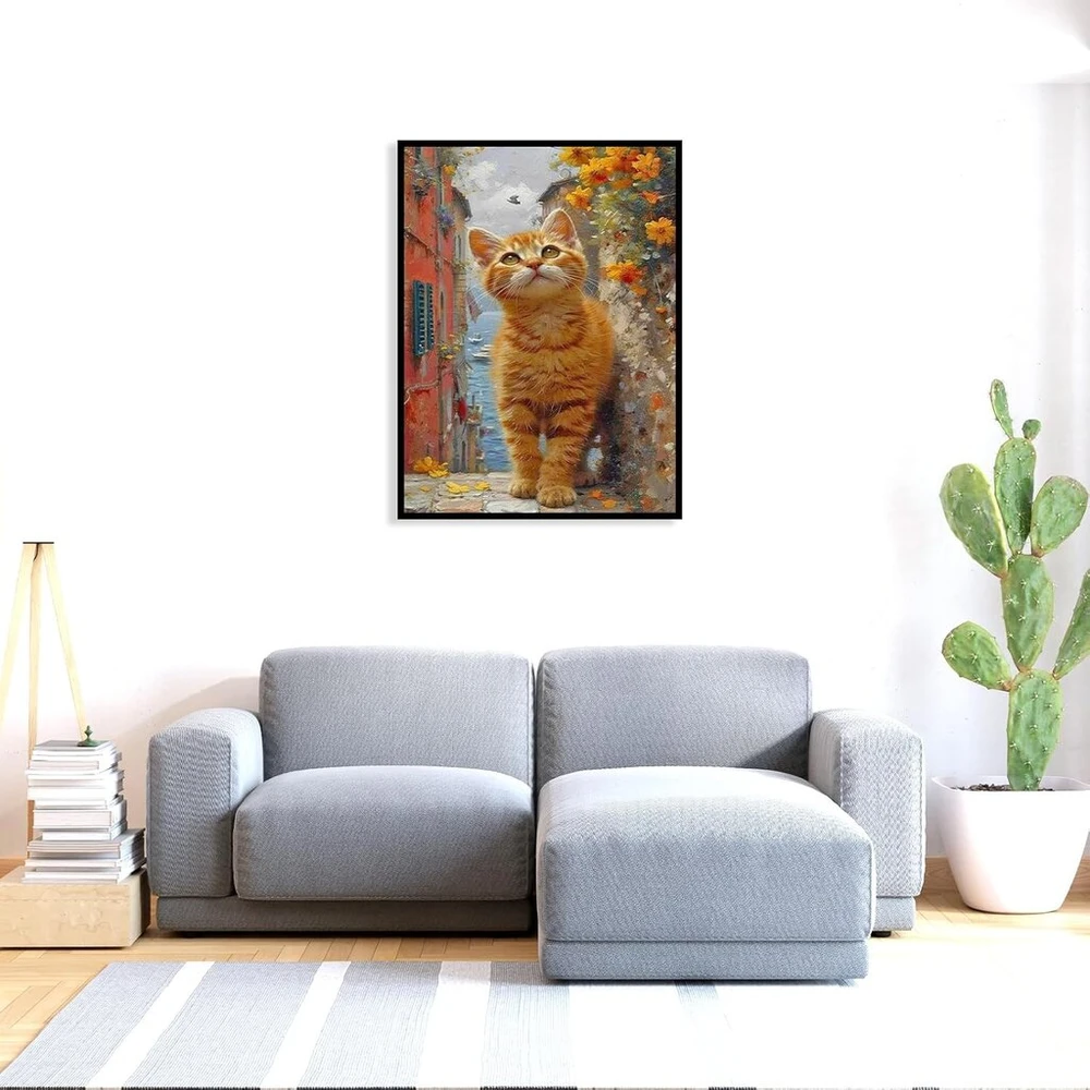 Shegzhuc deimantinė tapyba „katė alėjoje“, 30 x 40 cm, tapyba pagal skaičius, katė, chrizantema, deimantinė tapyba, gyvūnai, mozaika, deimantinė tapyba, menas, siuvinėjimas kryželiu, paveikslai, dovana, sienų dekoracija