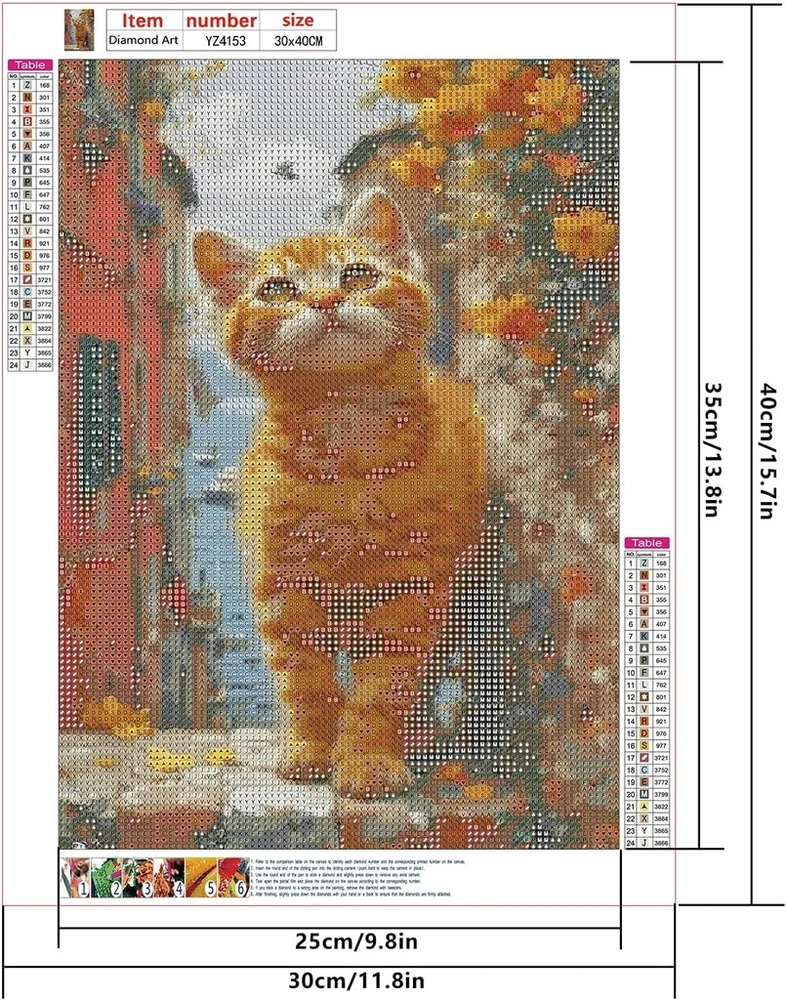 Shegzhuc deimantinė tapyba „katė alėjoje“, 30 x 40 cm, tapyba pagal skaičius, katė, chrizantema, deimantinė tapyba, gyvūnai, mozaika, deimantinė tapyba, menas, siuvinėjimas kryželiu, paveikslai, dovana, sienų dekoracija