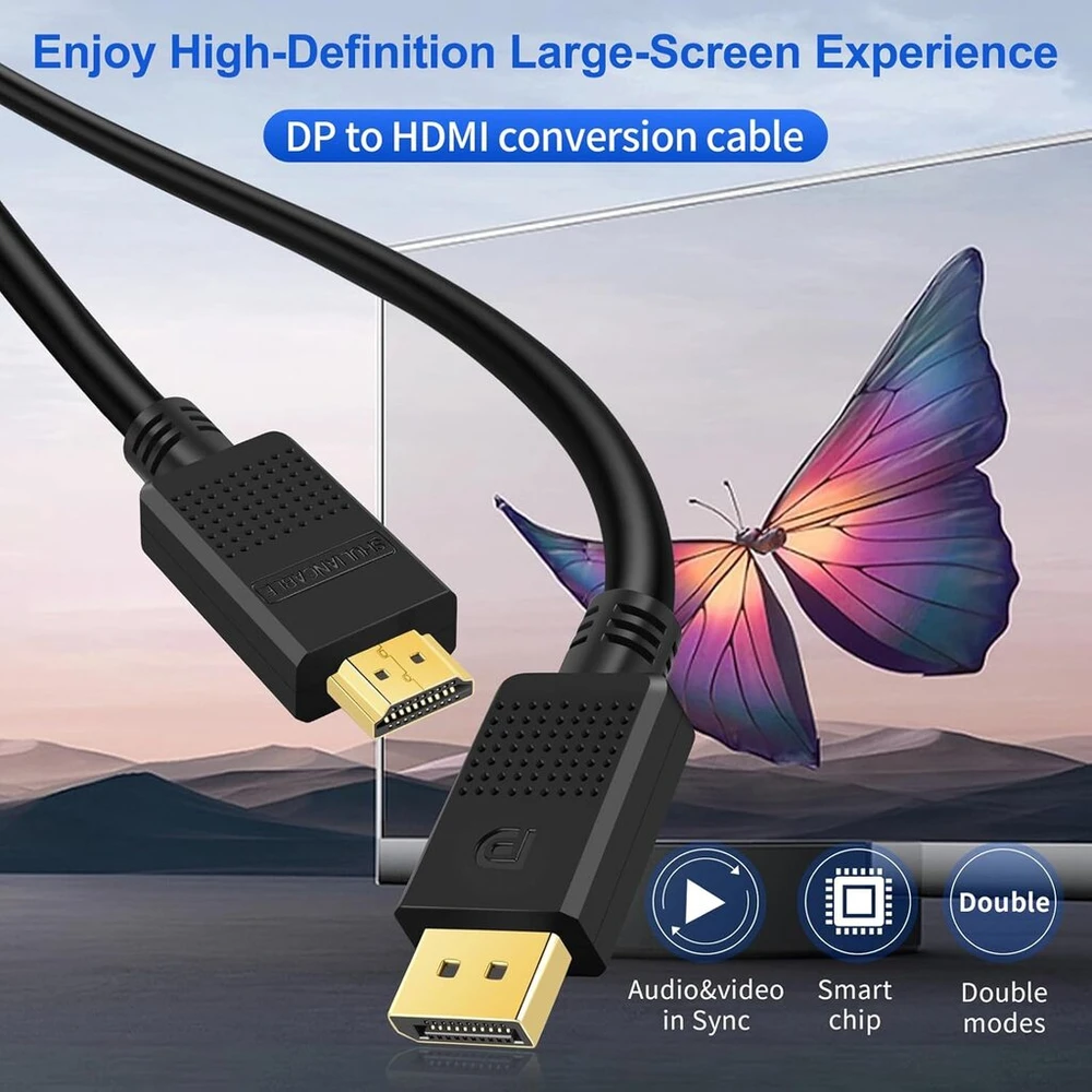 Shuliancable Displayport į Hdmi kabelis, didelės spartos paauksuotas 4k Displayport (dp) į Hdmi kabelis, suderinamas su Lenovo, Dell, Hp, Asus (1.8m)